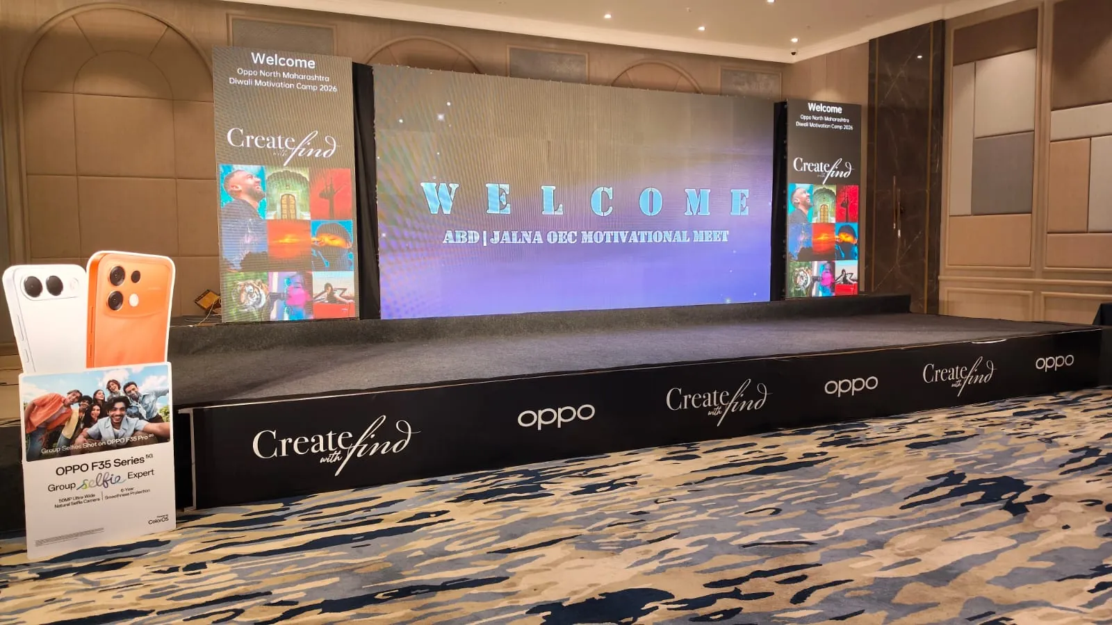 Corporate conference with attendees and stage setup