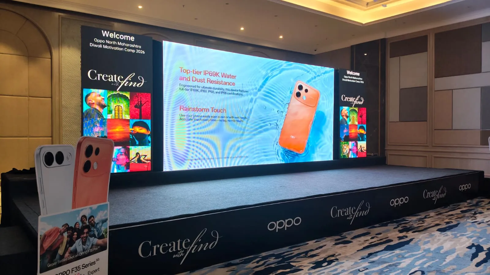 Corporate conference with attendees and stage setup
