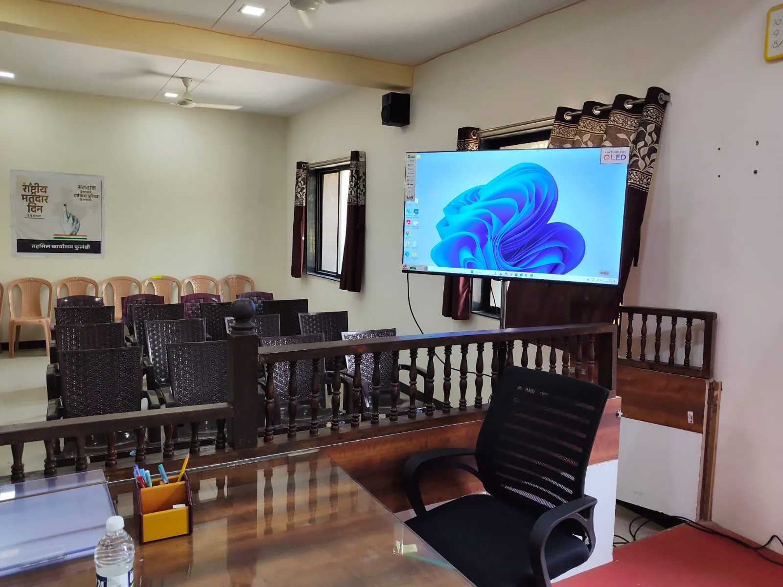 Corporate conference with attendees and stage setup