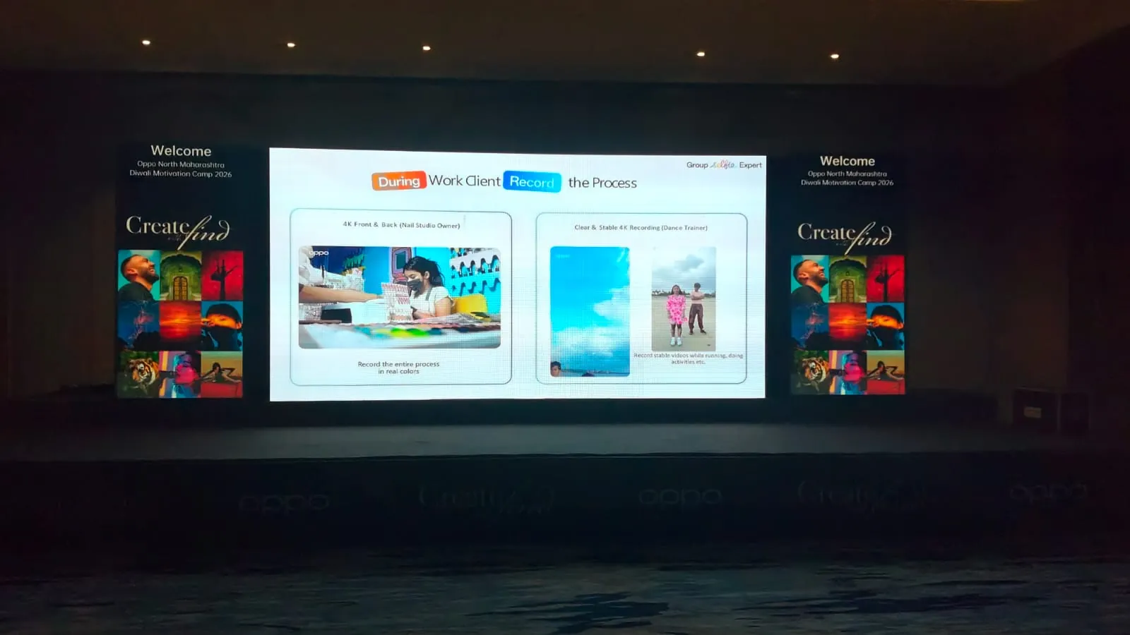 Corporate conference with attendees and stage setup